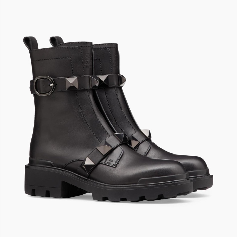 Valentino Garavani Black Studded Combat Boots